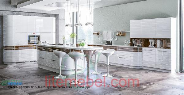 Кухня с крашенным фасадом Профиль 85, Ral 9003 глянец